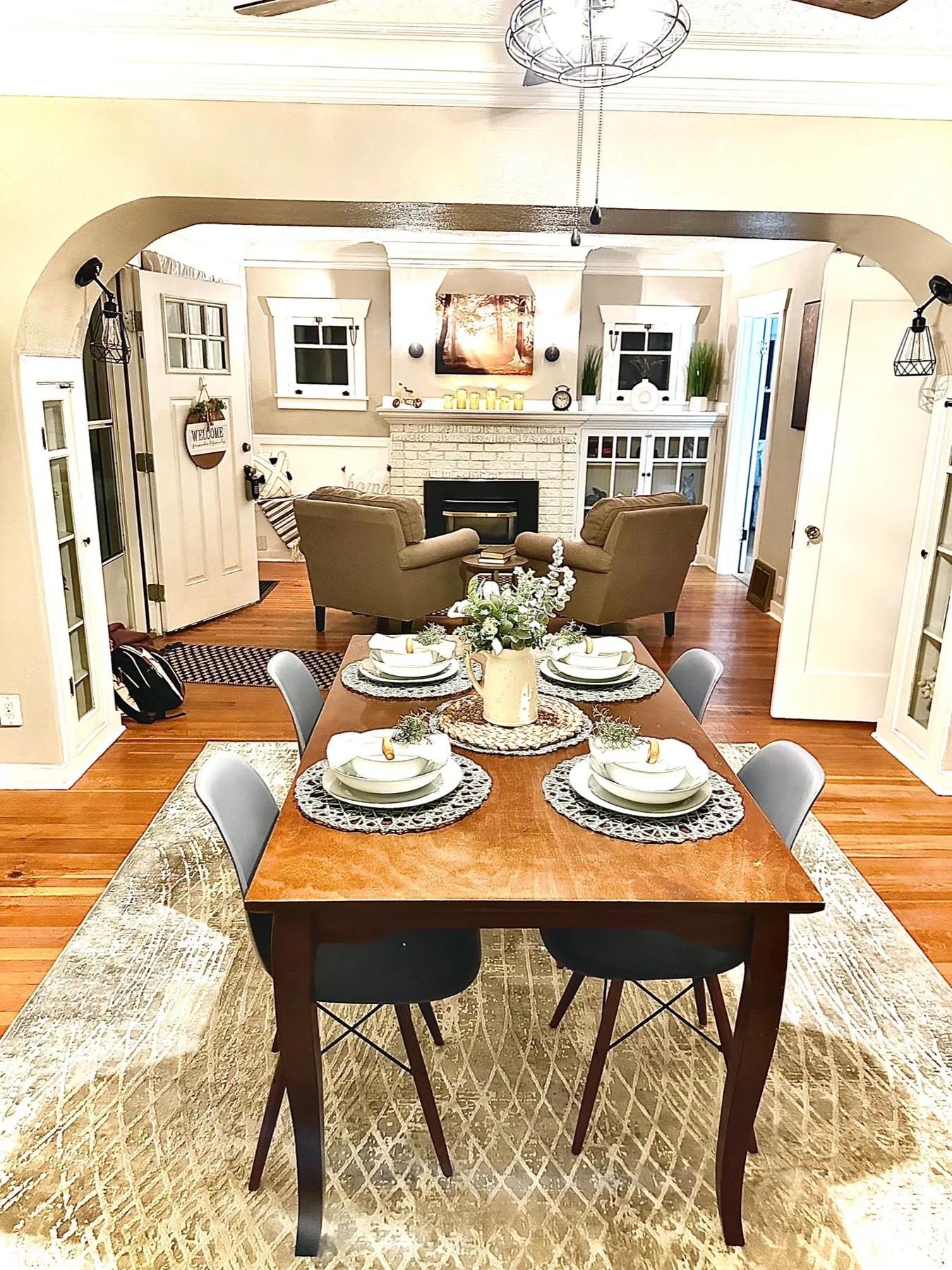 Staged dining and living spaces